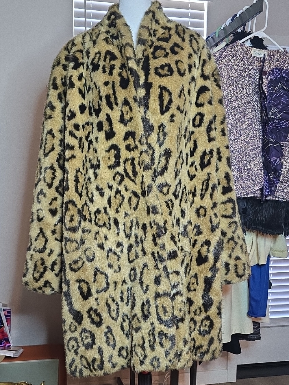 Faux Leopard Print Faux Fur Coat - Tan & Black